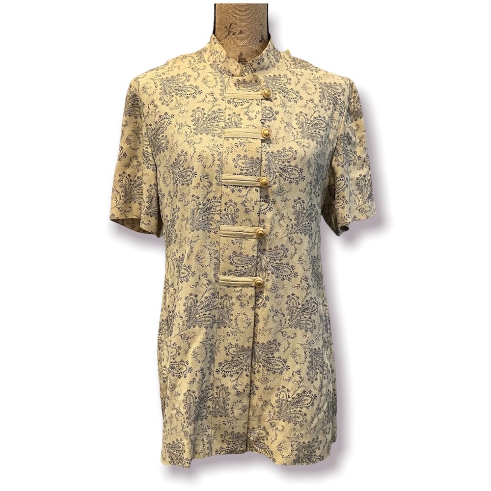 R&M Richards Cream Paisley Button-Front Tunic